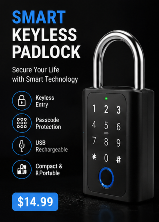 Smart Digital Combination Padlock – Rechargeable Keyless Security Lock