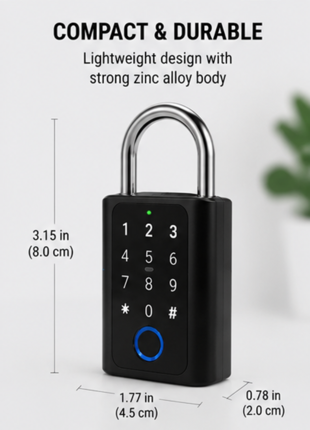 Smart Digital Combination Padlock – Rechargeable Keyless Security Lock
