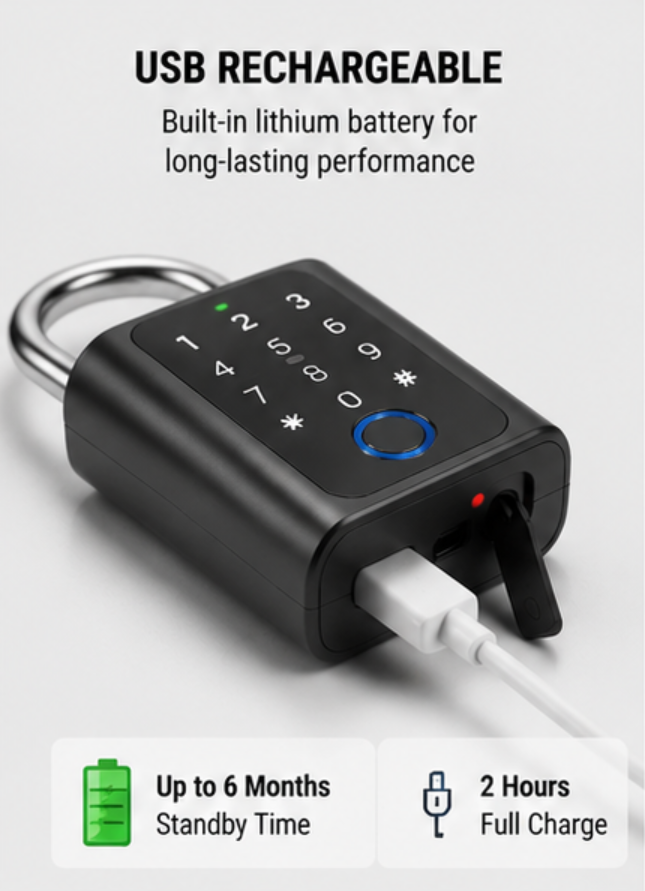 Smart Digital Combination Padlock – Rechargeable Keyless Security Lock
