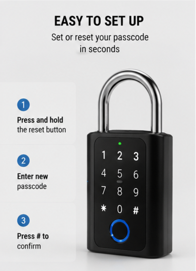 Smart Digital Combination Padlock – Rechargeable Keyless Security Lock